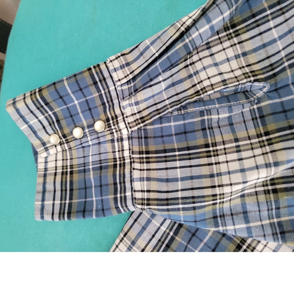 Wrangler Western Shirt Mens 4X Blue Plaid Pearl Snap Long Sleeve - Picture 6 of 8